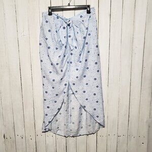 NEW Loft Beach L Skirt Women's Blue White Floral Faux Wrap Midi Tie Knotted